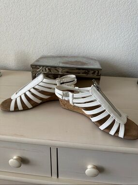 A2 By Aerosoles White Slingback Sandals with Front Zip Detail